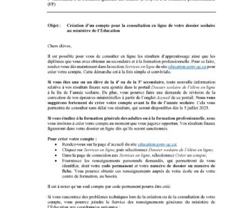 DOSSIER ÉLÈVE EN LIGNE – Informations à l&rsquo;intention de nos élèves
